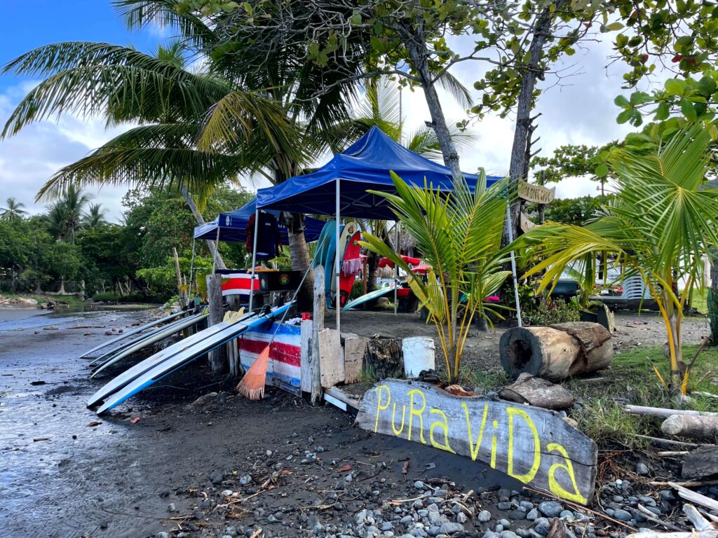 Jaco Costa Rica - "Pura Vida" sign at Jaco Surf Camp on Jaco Beach