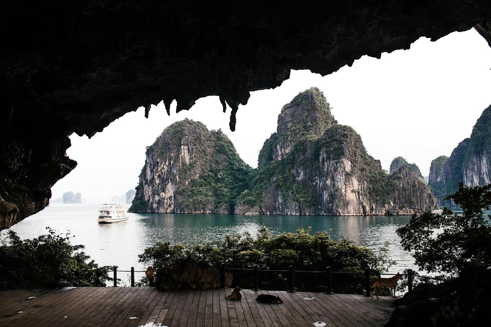 A view of the limestone karsts in Bai Tu Long Bay