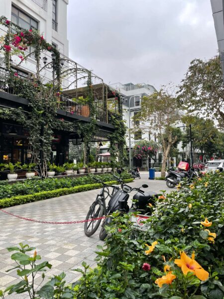 A nice street in Haiphong (Vietnam) with flowers in the garden
