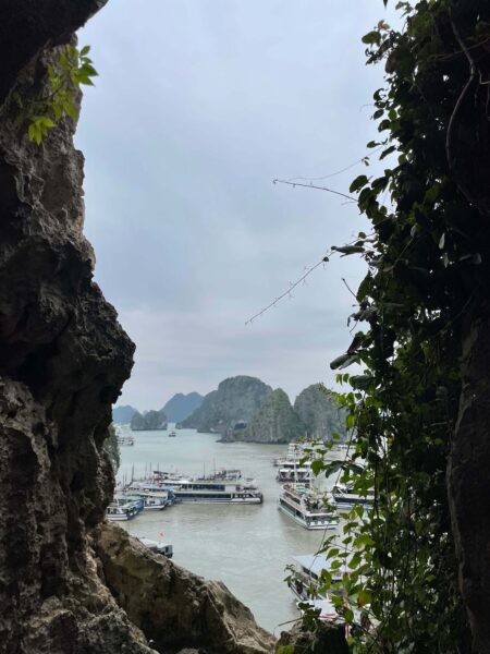 The view of Halong Bay emerging from the Sung Sot Cave on Bo Hon Island
