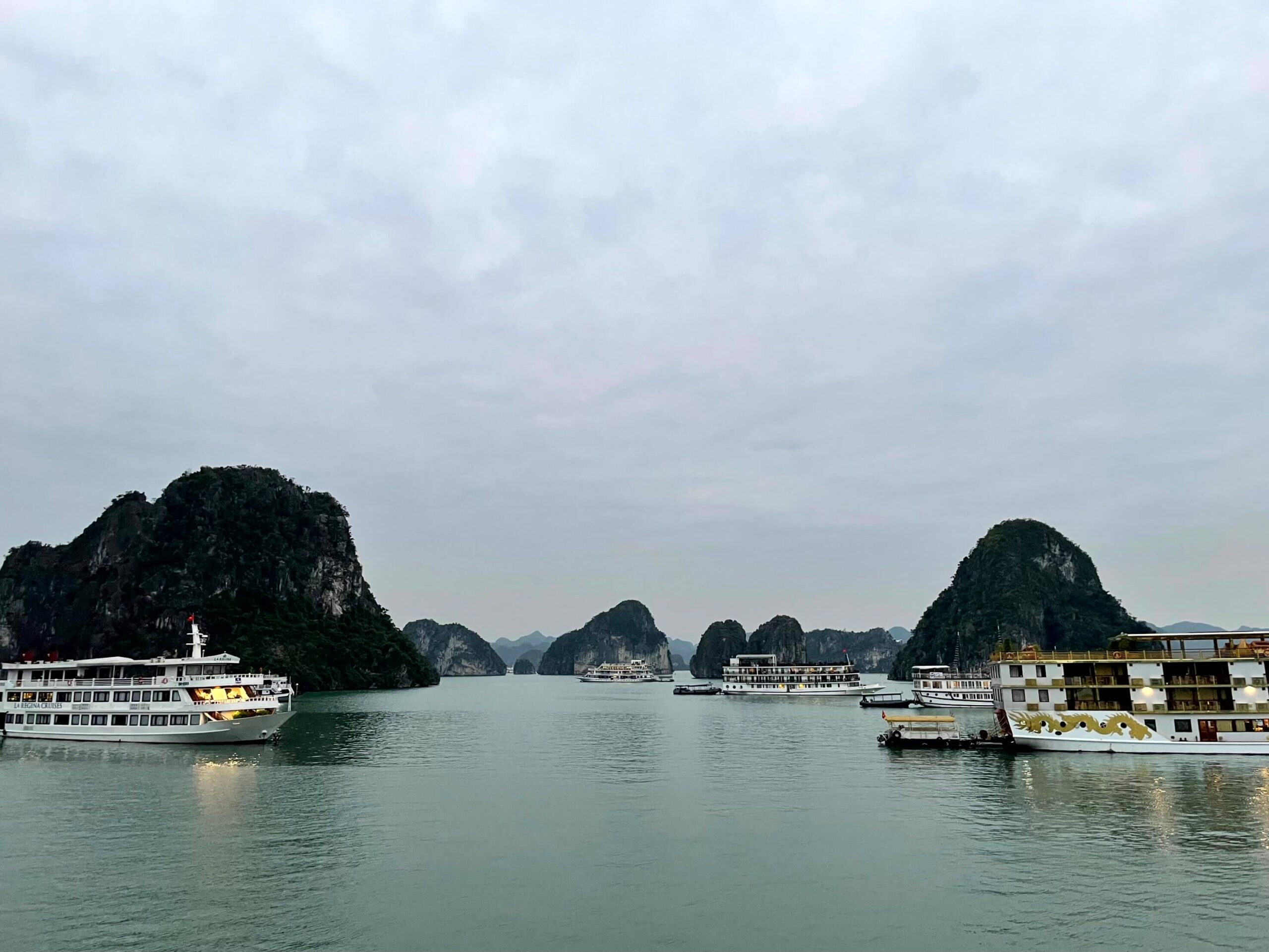 Luxury wooden junk boats in Halong Bay