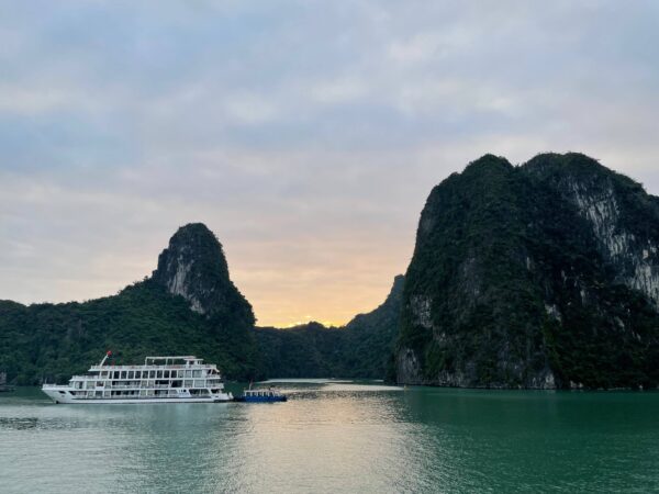 A view of the sunrise in Halong Bay