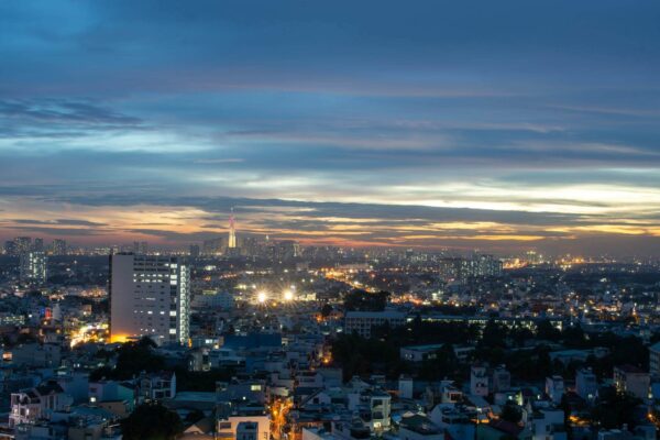A view of Ho Chi Minh City in Vietnam at sunset