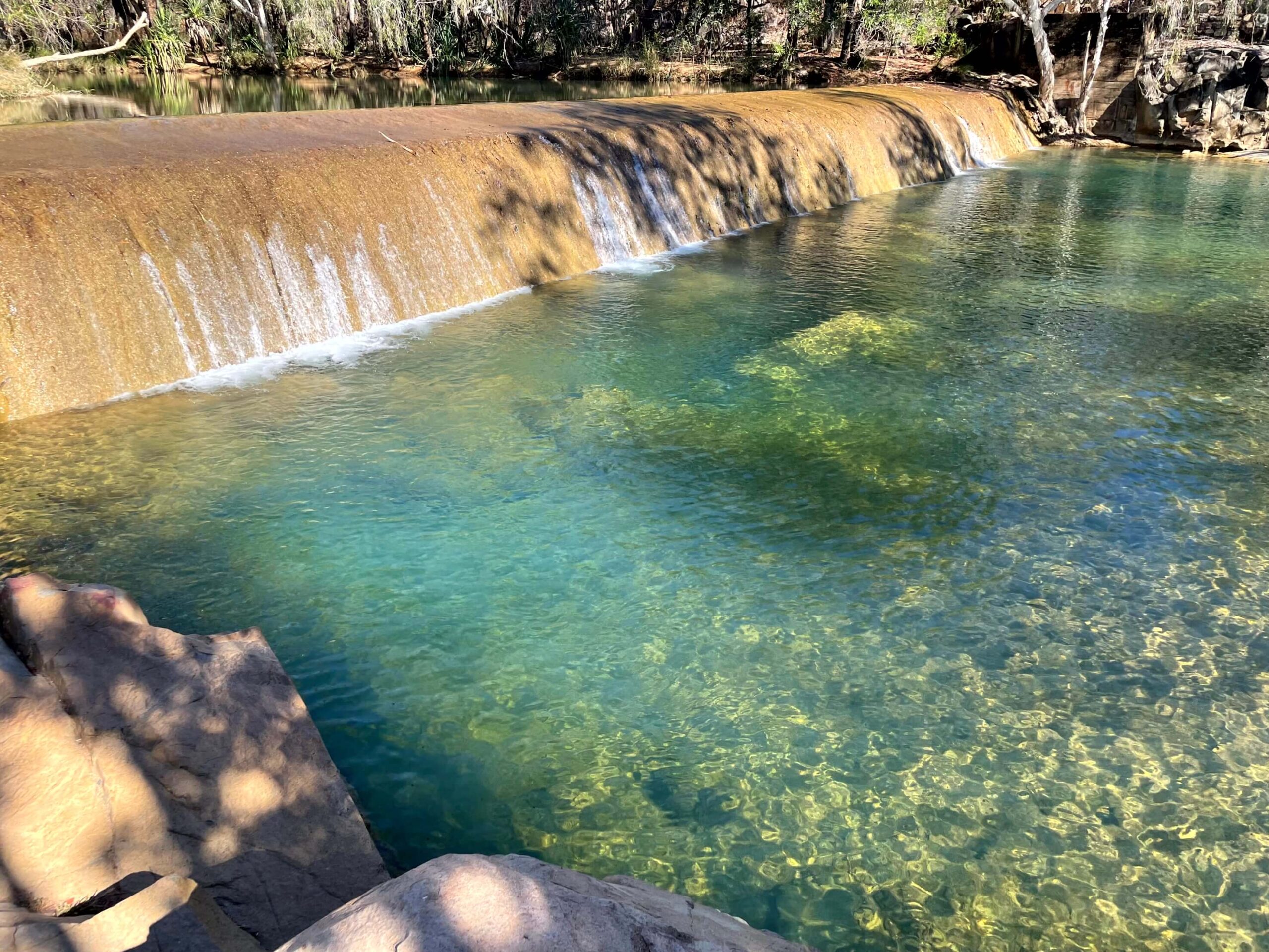 The clear aqua water in front of Chillagoe Weir.